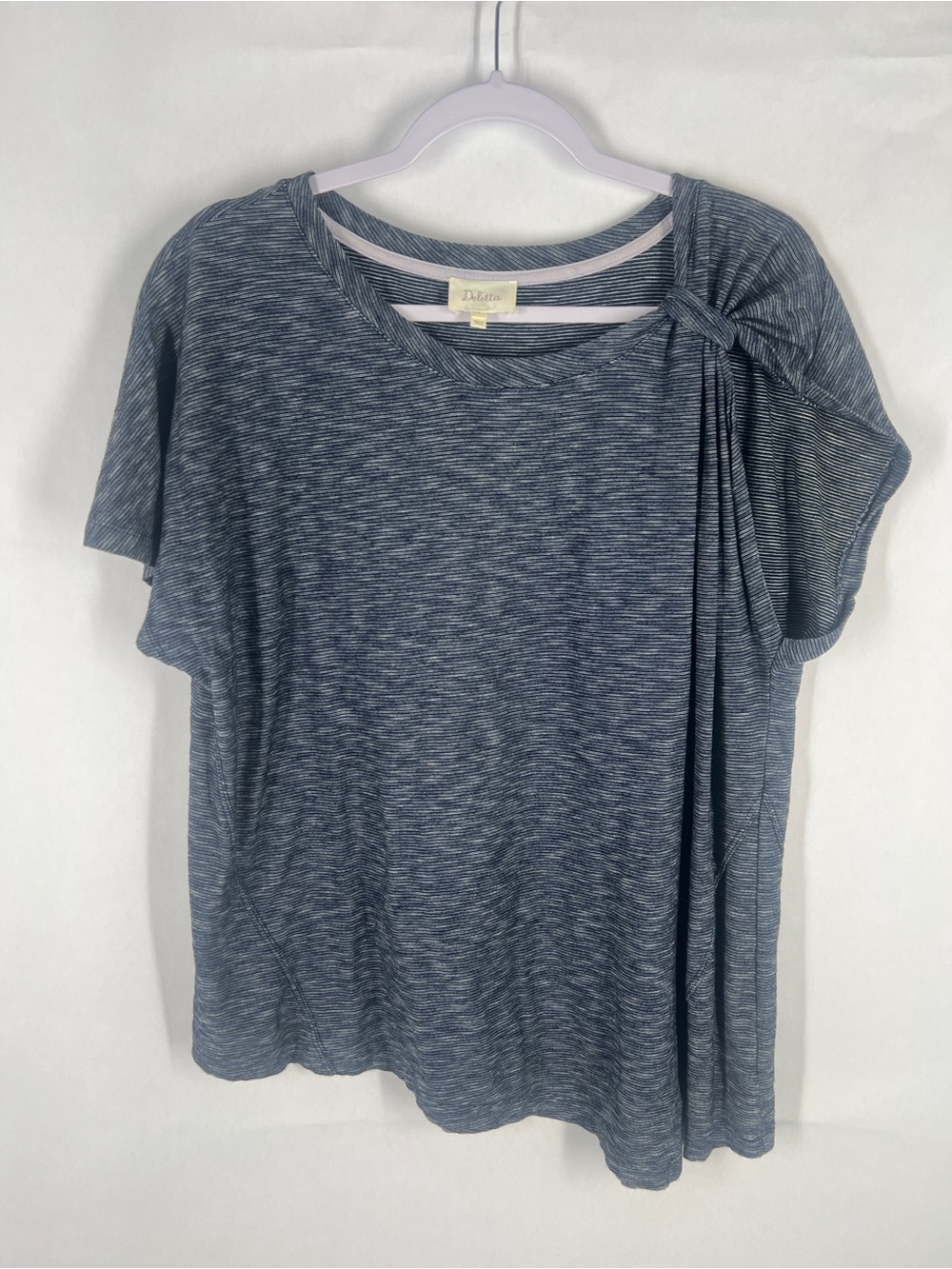 Anthropologie Heathered Blue Knot-Shoulder Short Sleeve Tee